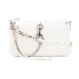 NWT Rebecca Minkoff Megan Leather Crossbody Bag Optic White Silver Chain